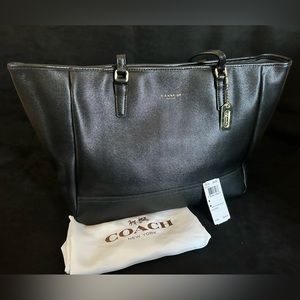 Coach Saffiano Leather Medium North/South Tote, Black, Style #23576.